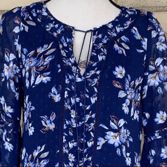 White House Black Market Blue Floral Bell Sleeve Boho Lined Dress New - Picture 5 of 9